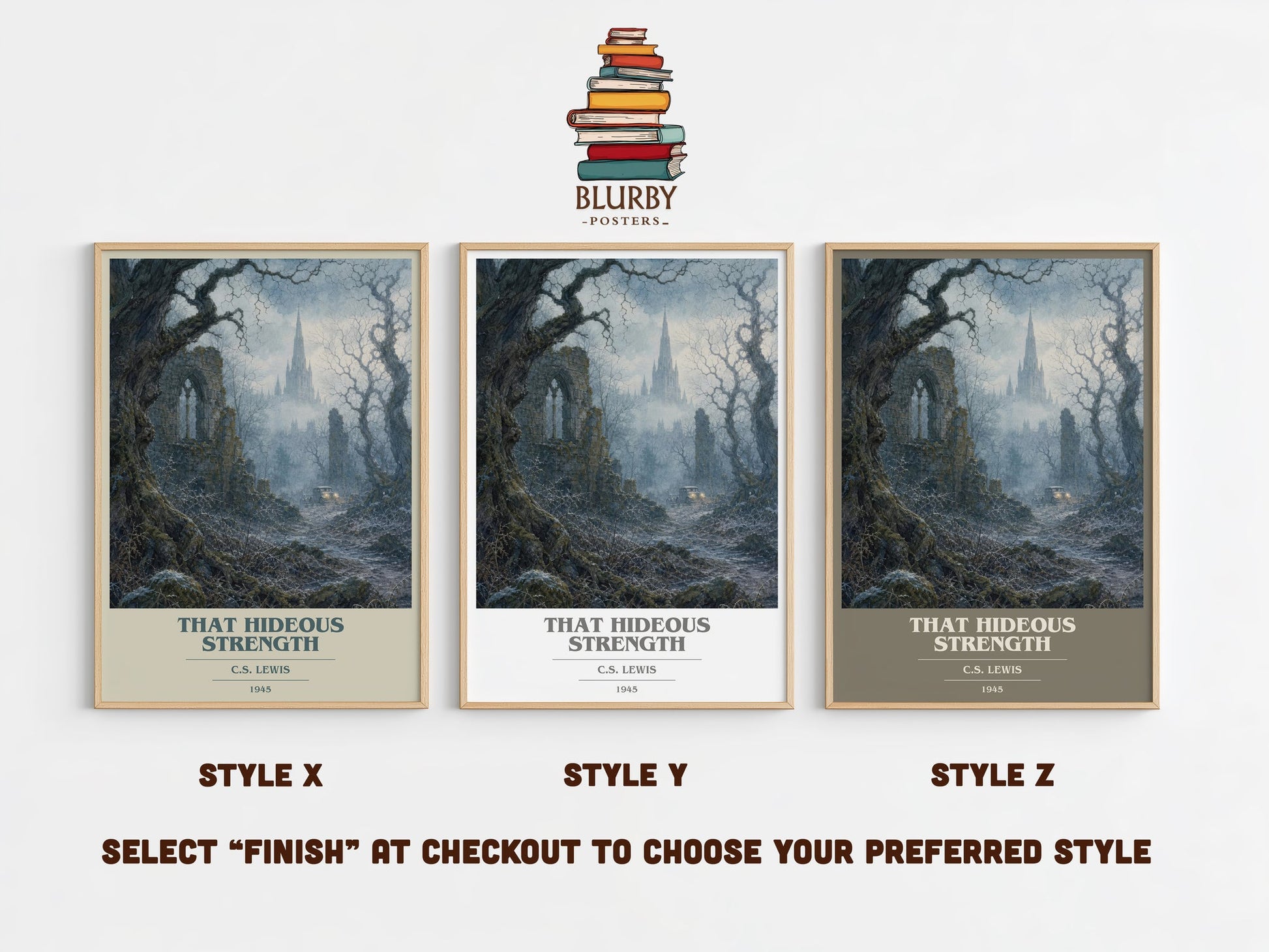 That Hideous Strength book cover print in frame leaning in hallway – sci fi wall art