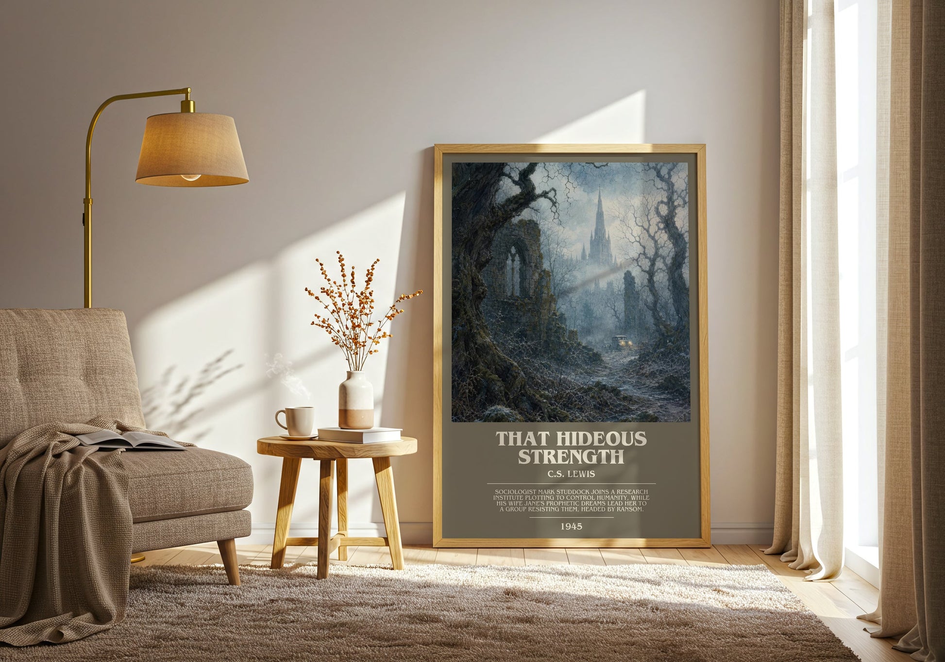 That Hideous Strength bookish print on bookshelf – C.S. Lewis fan gift