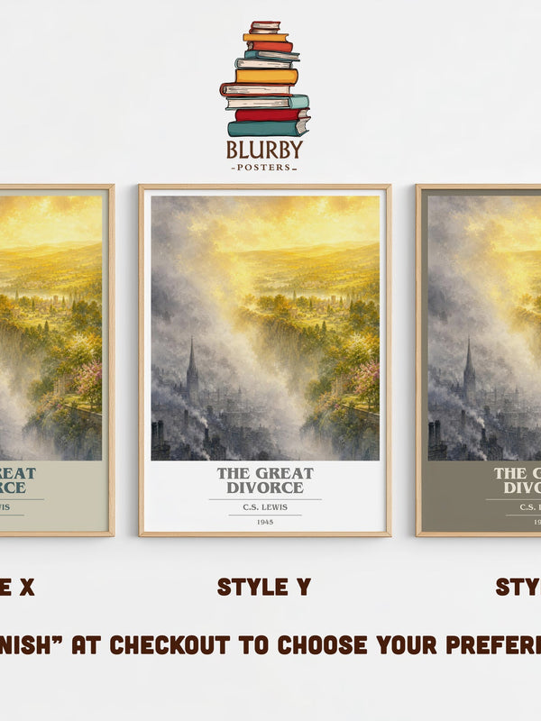 The Great Divorce book cover print in frame leaning in hallway – fantasy wall art