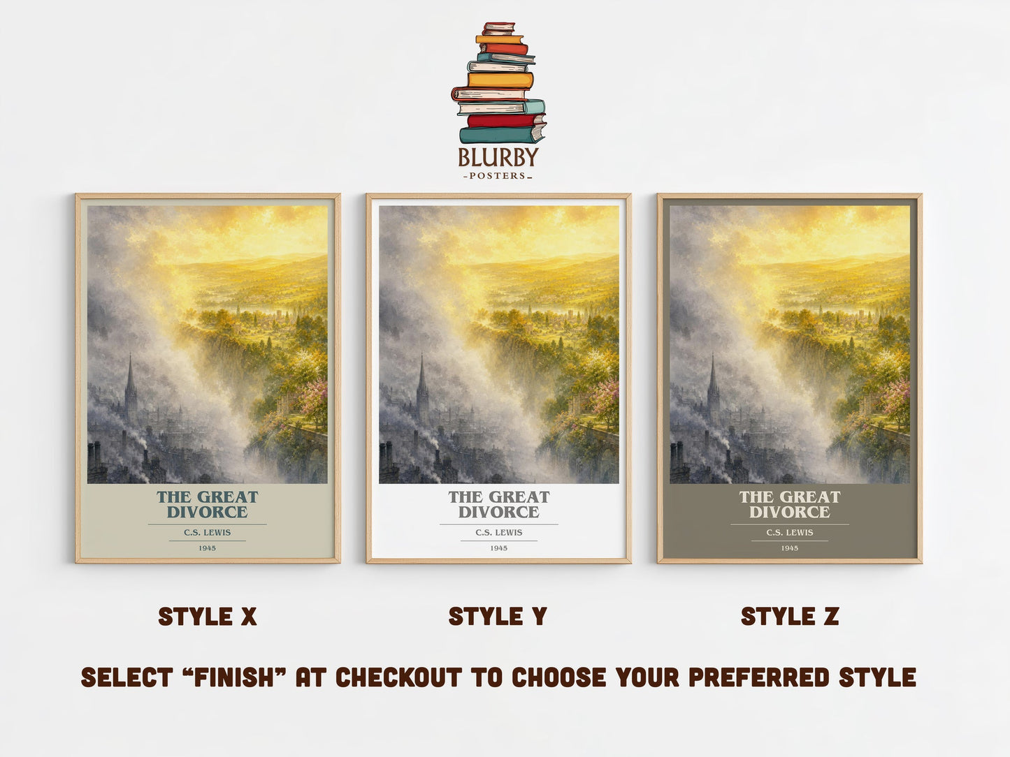 The Great Divorce book cover print in frame leaning in hallway – fantasy wall art
