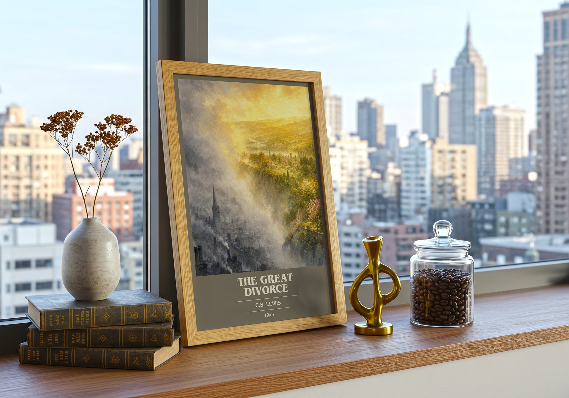 The Great Divorce book cover print framed by window – literary home decor