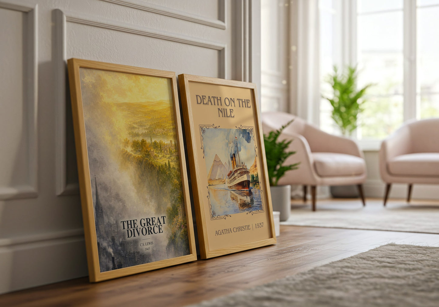 The Great Divorce watercolour print framed by window – literary home decor