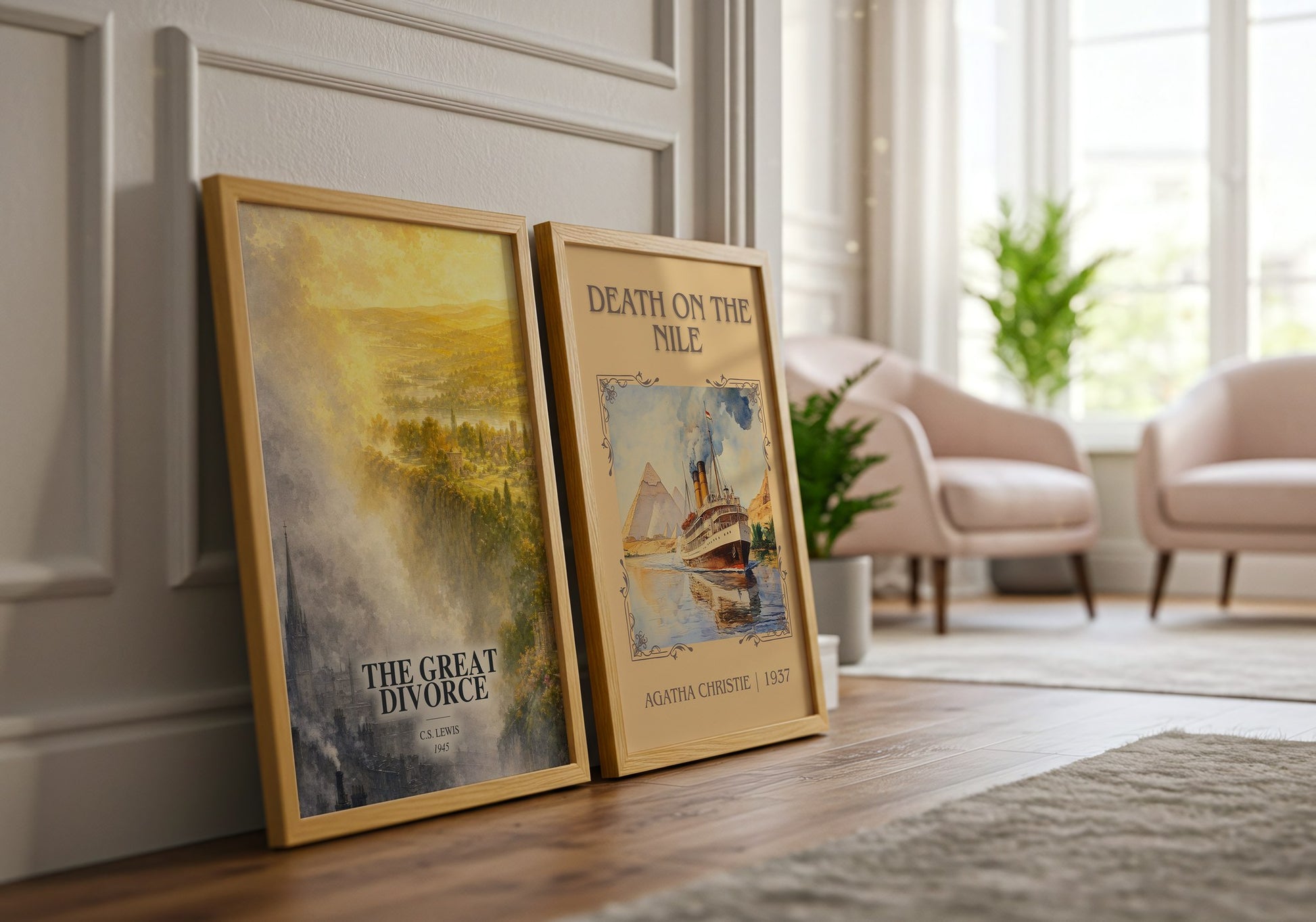 The Great Divorce watercolour print framed by window – literary home decor