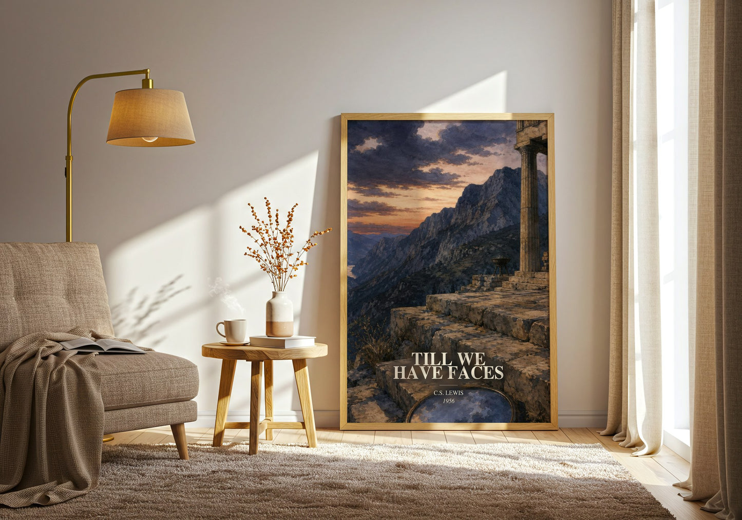 Till We Have Faces watercolour print in frame leaning in hallway – fantasy wall art