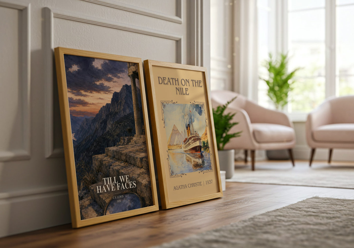Till We Have Faces watercolour print framed by window – literary home decor