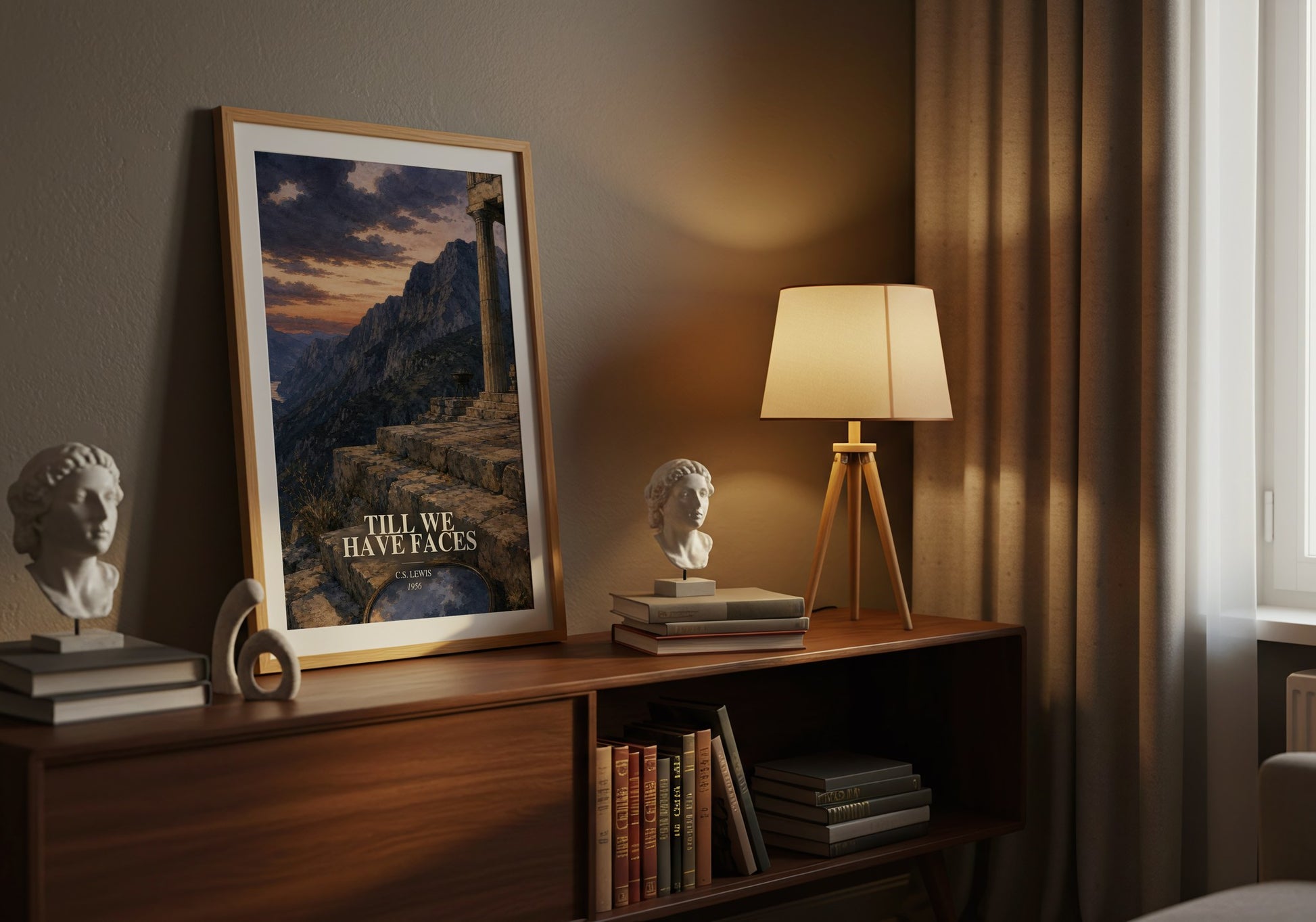 Till We Have Faces watercolour print on bookshelf – C.S. Lewis fan gift