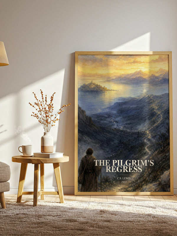 The Pilgrim'S Regress watercolour print in frame leaning in hallway – philosophy wall art