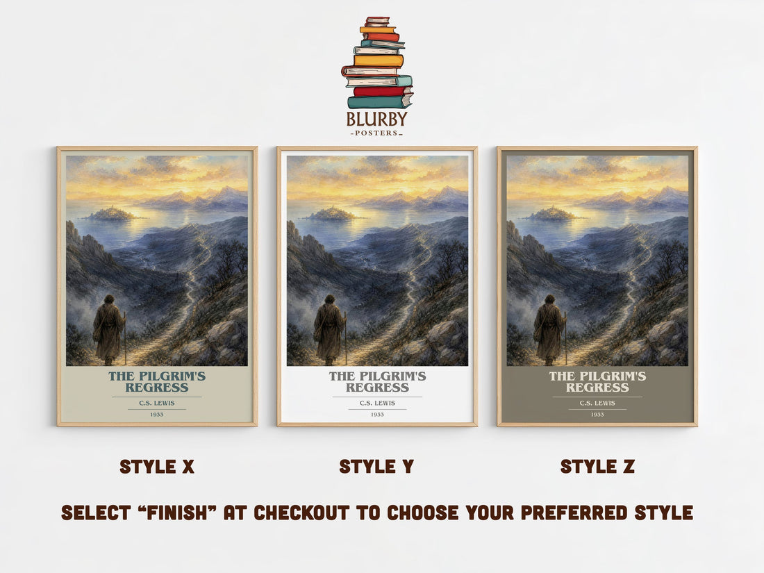 The Pilgrim'S Regress book cover print in frame leaning in hallway – philosophy wall art (mockup)