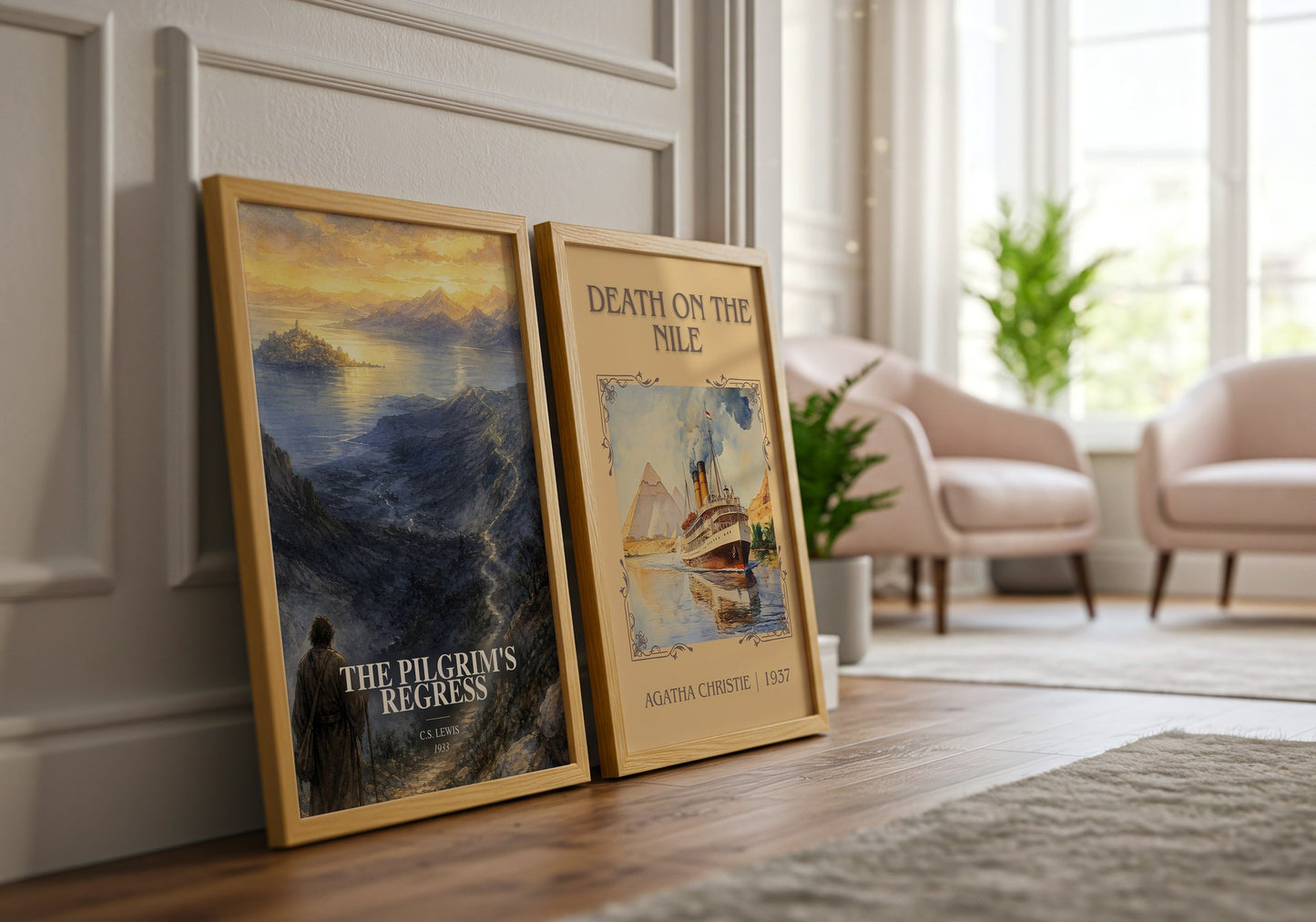 The Pilgrim'S Regress watercolour print framed by window – literary home decor