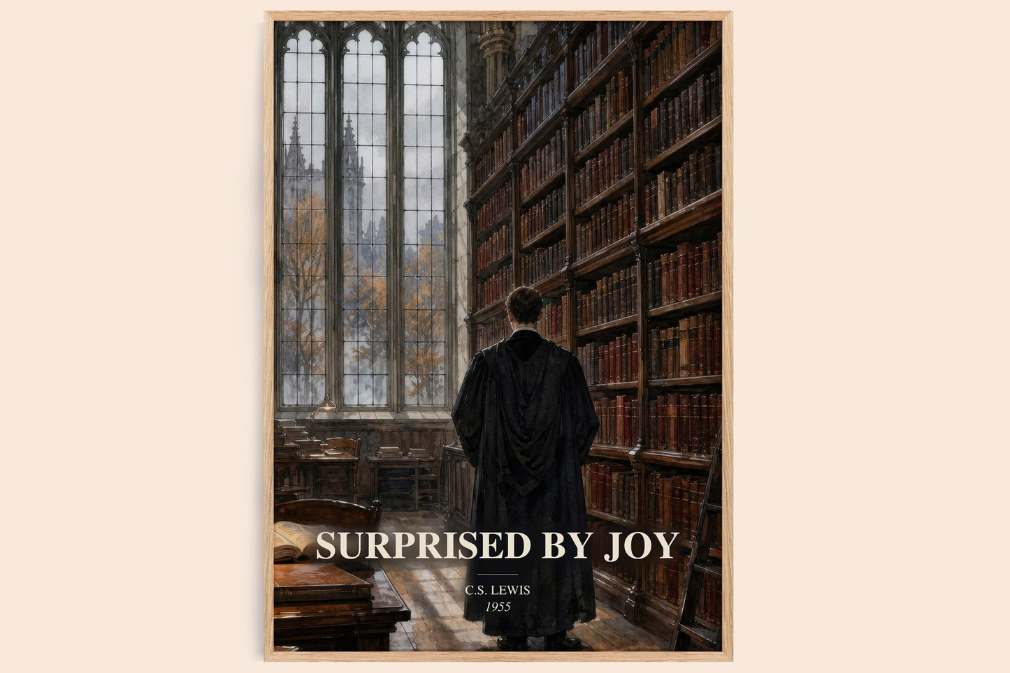 Surprised By Joy watercolour book poster by C.S. Lewis – framed literary art print