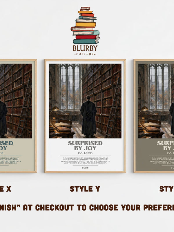 Surprised By Joy bookish print in frame leaning in hallway – memoir wall art