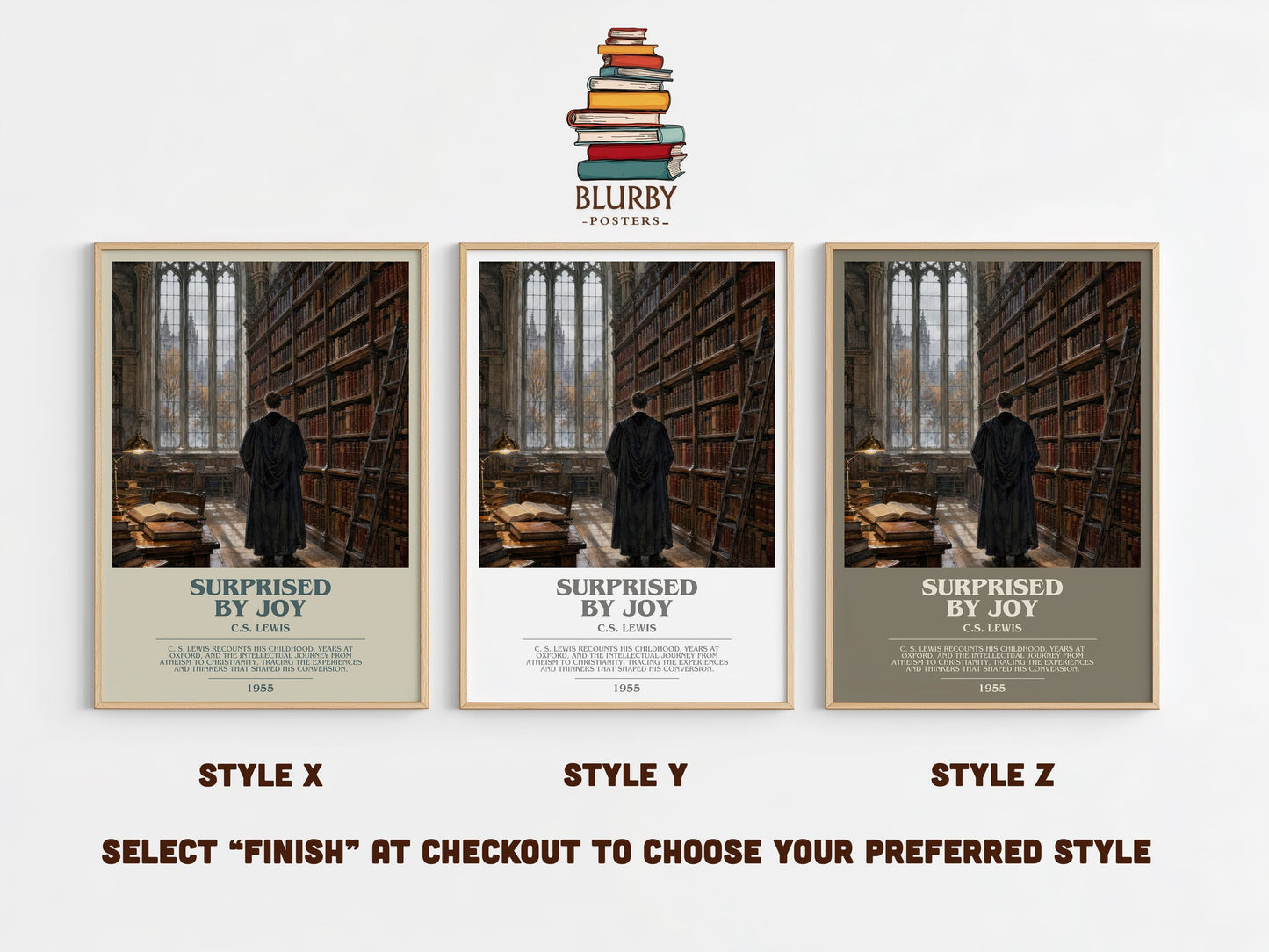 Surprised By Joy bookish print in frame leaning in hallway – memoir wall art