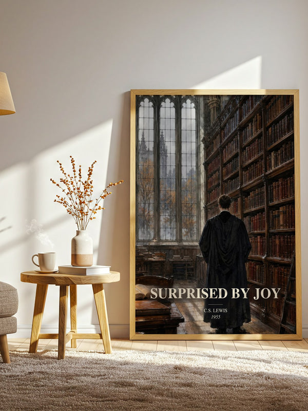 Surprised By Joy watercolour print in frame leaning in hallway – memoir wall art