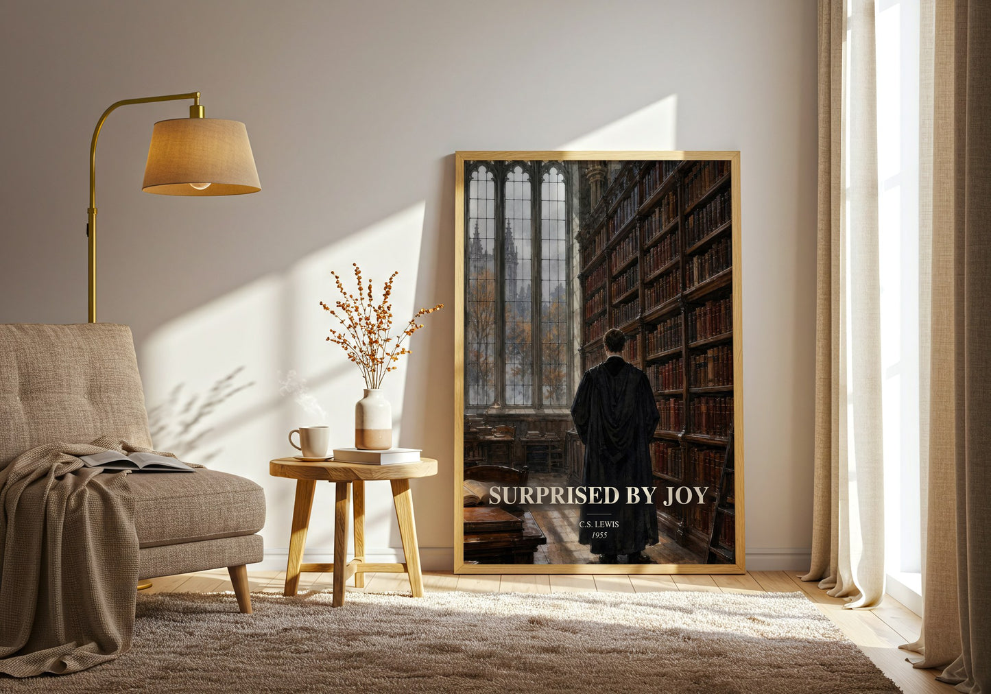 Surprised By Joy watercolour print in frame leaning in hallway – memoir wall art