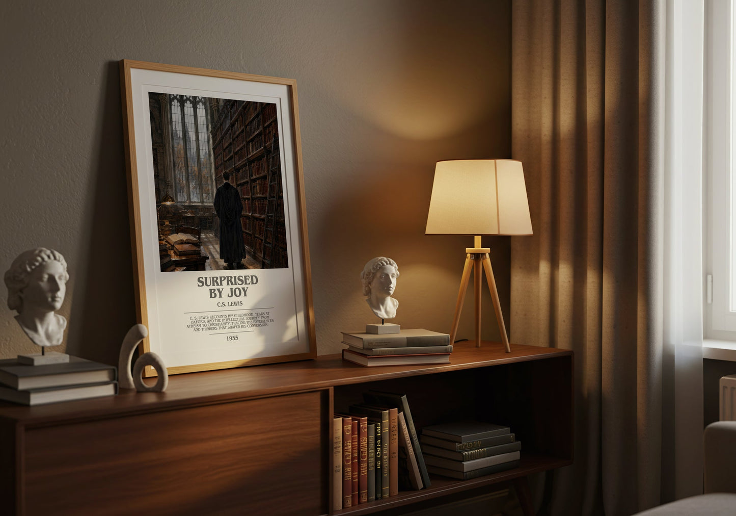 Surprised By Joy bookish book poster framed on wall – memoir wall art