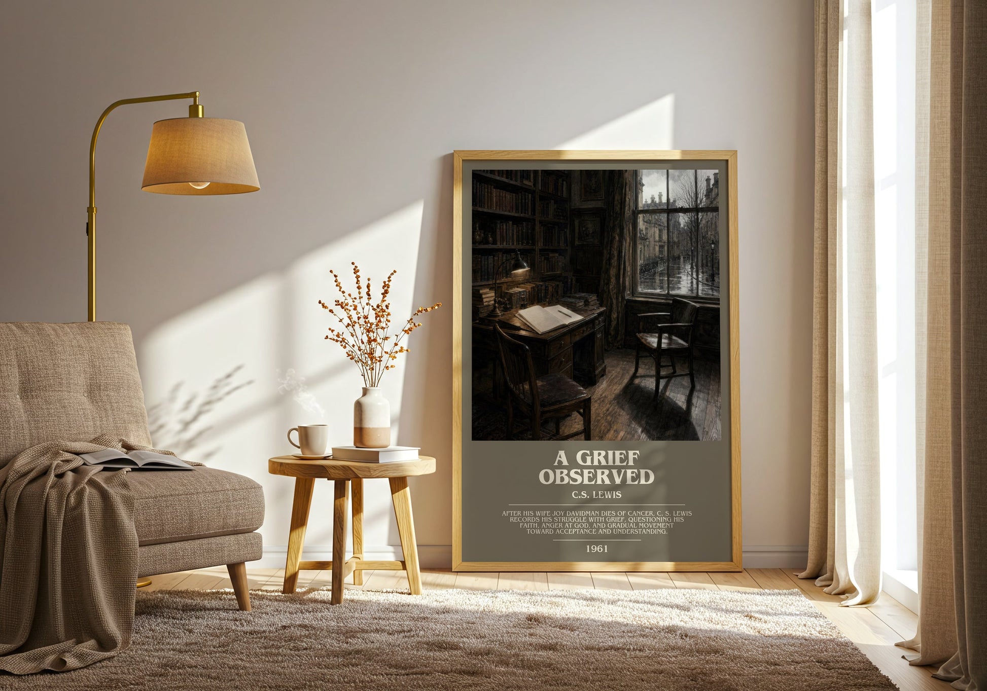 A Grief Observed bookish print on bookshelf – C.S. Lewis fan gift