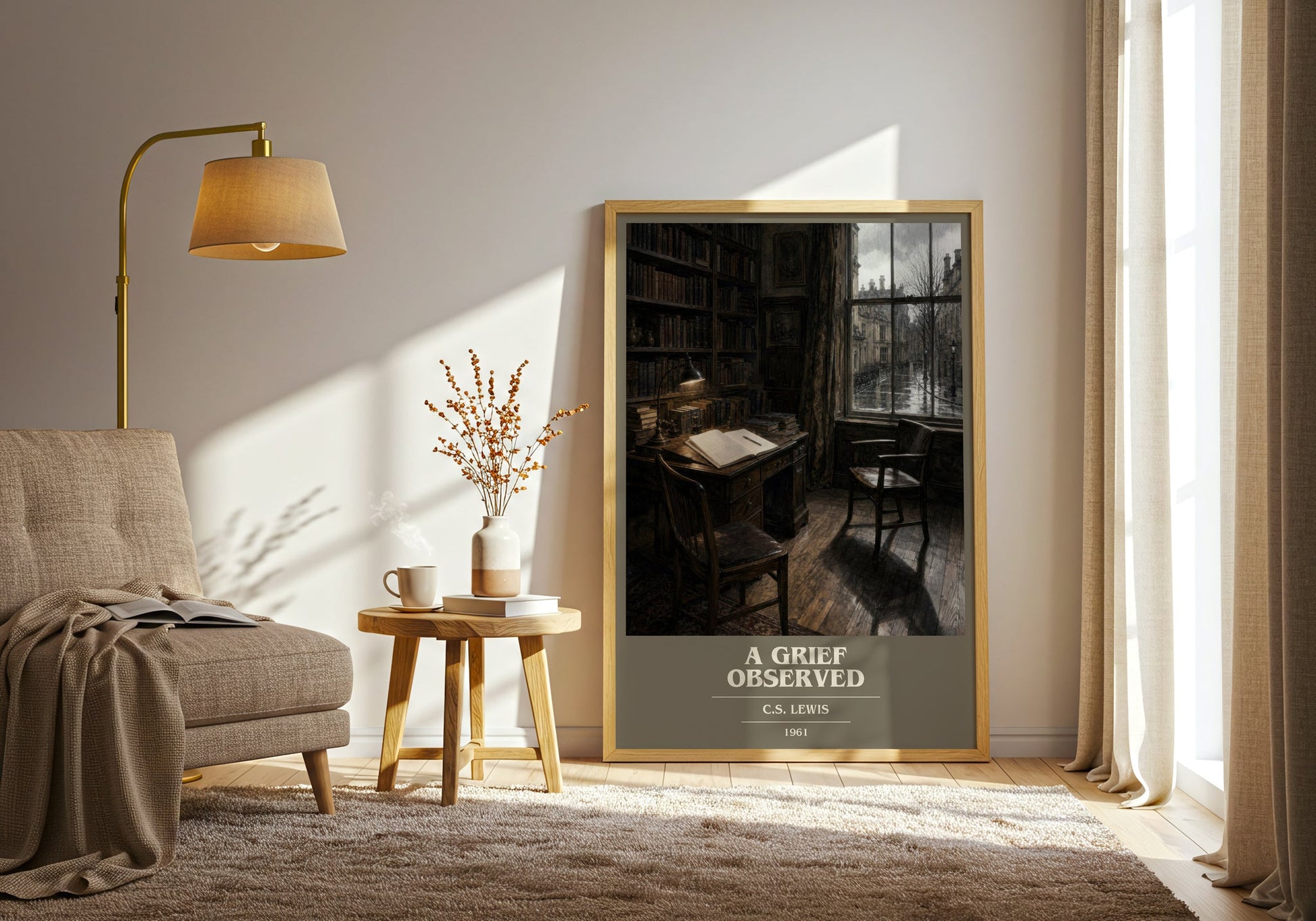 A Grief Observed book cover print on bookshelf – C.S. Lewis fan gift