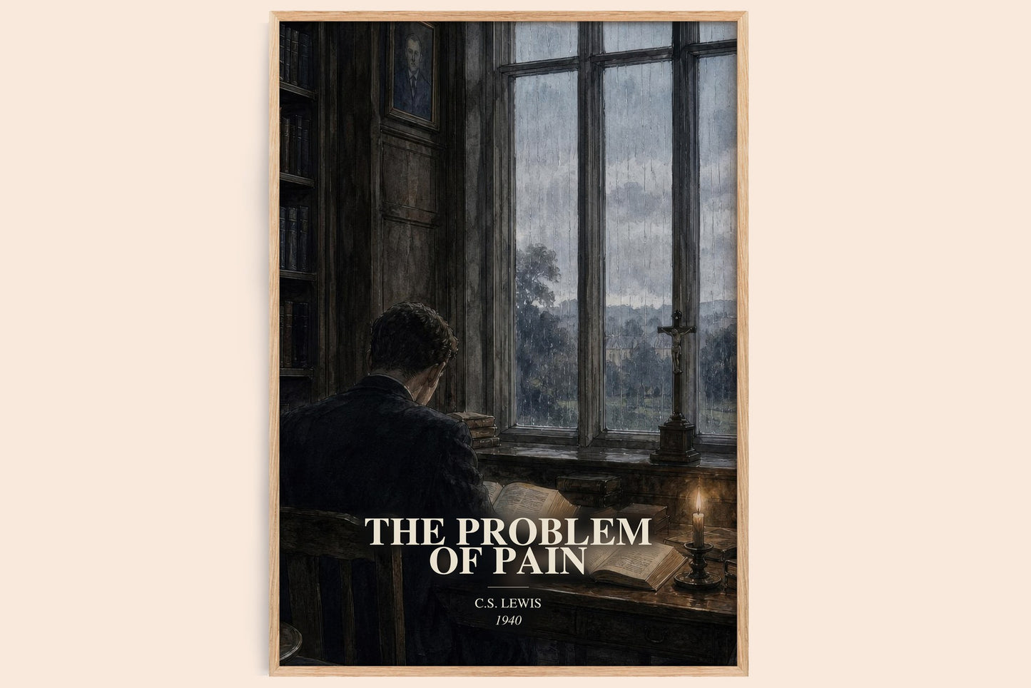 The Problem Of Pain watercolour book poster by C.S. Lewis – framed literary art print