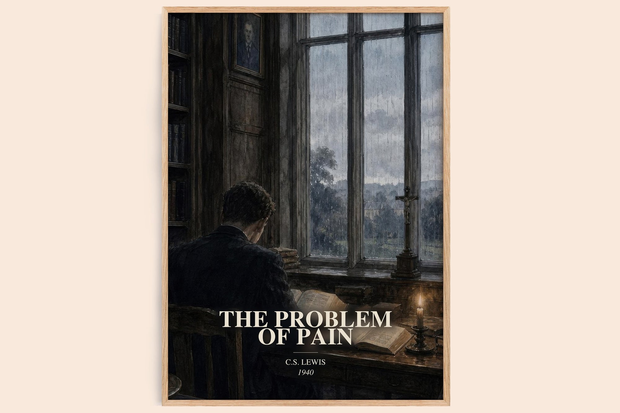 The Problem Of Pain watercolour book poster by C.S. Lewis – framed literary art print