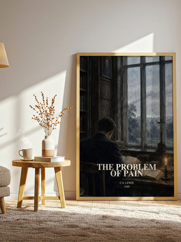 The Problem Of Pain watercolour print in frame leaning in hallway – philosophy wall art