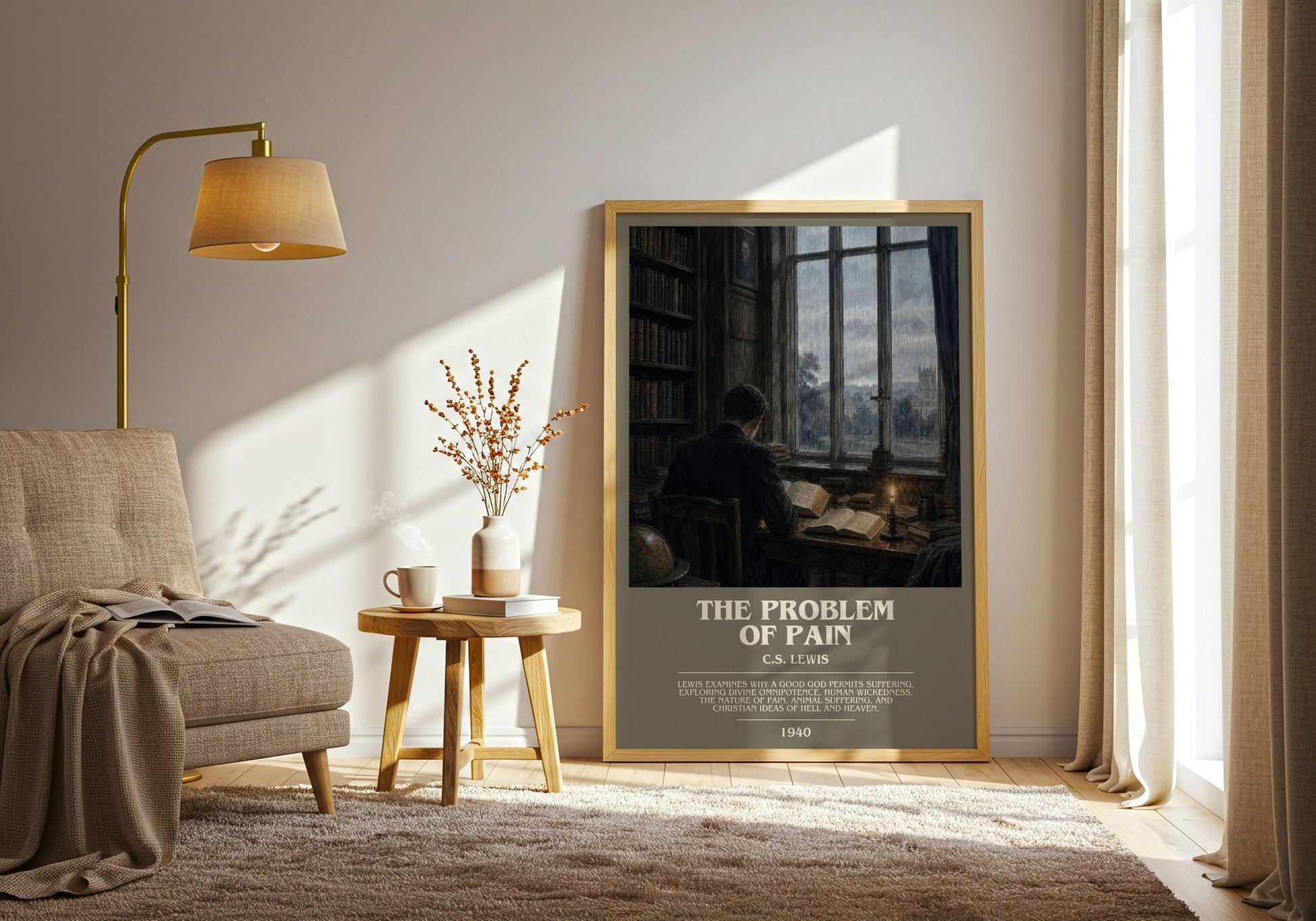 The Problem Of Pain bookish print on bookshelf – C.S. Lewis fan gift