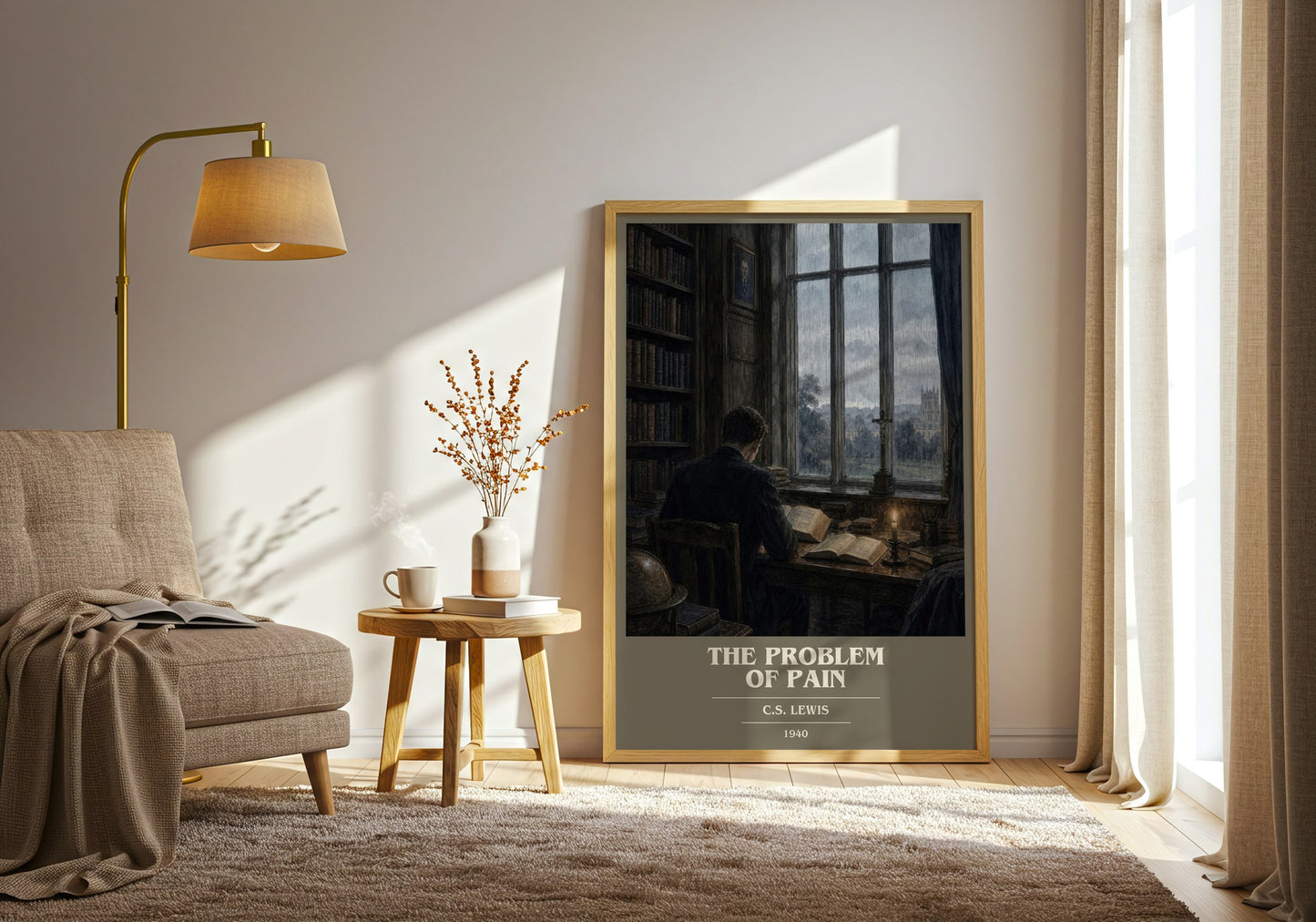 The Problem Of Pain book cover print on bookshelf – C.S. Lewis fan gift