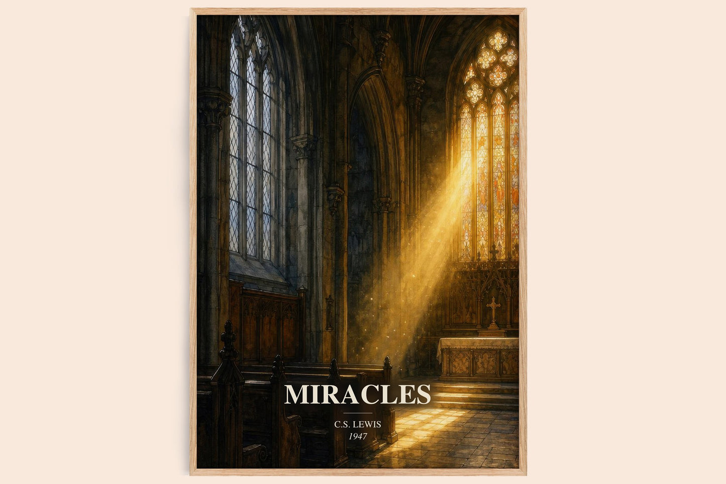 Miracles watercolour book poster by C.S. Lewis – framed literary art print