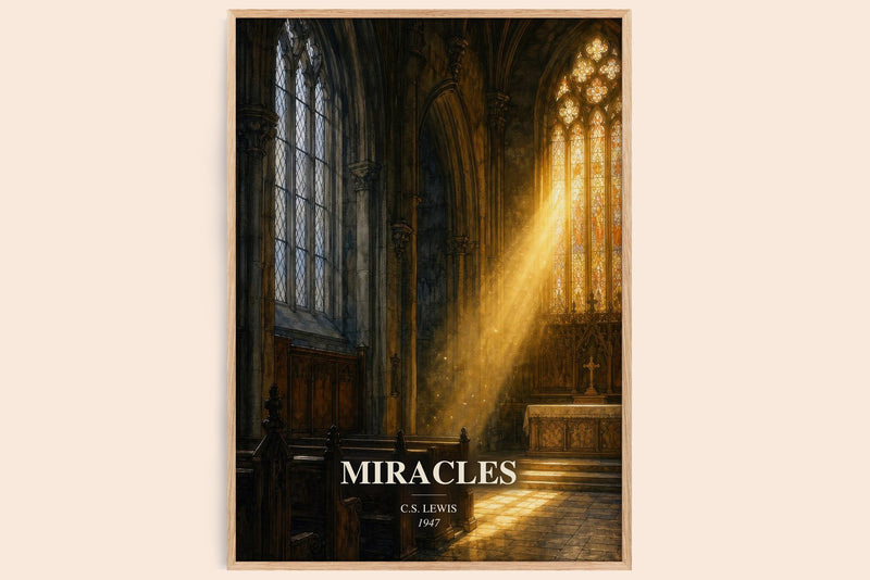 Miracles watercolour book poster by C.S. Lewis – framed literary art print