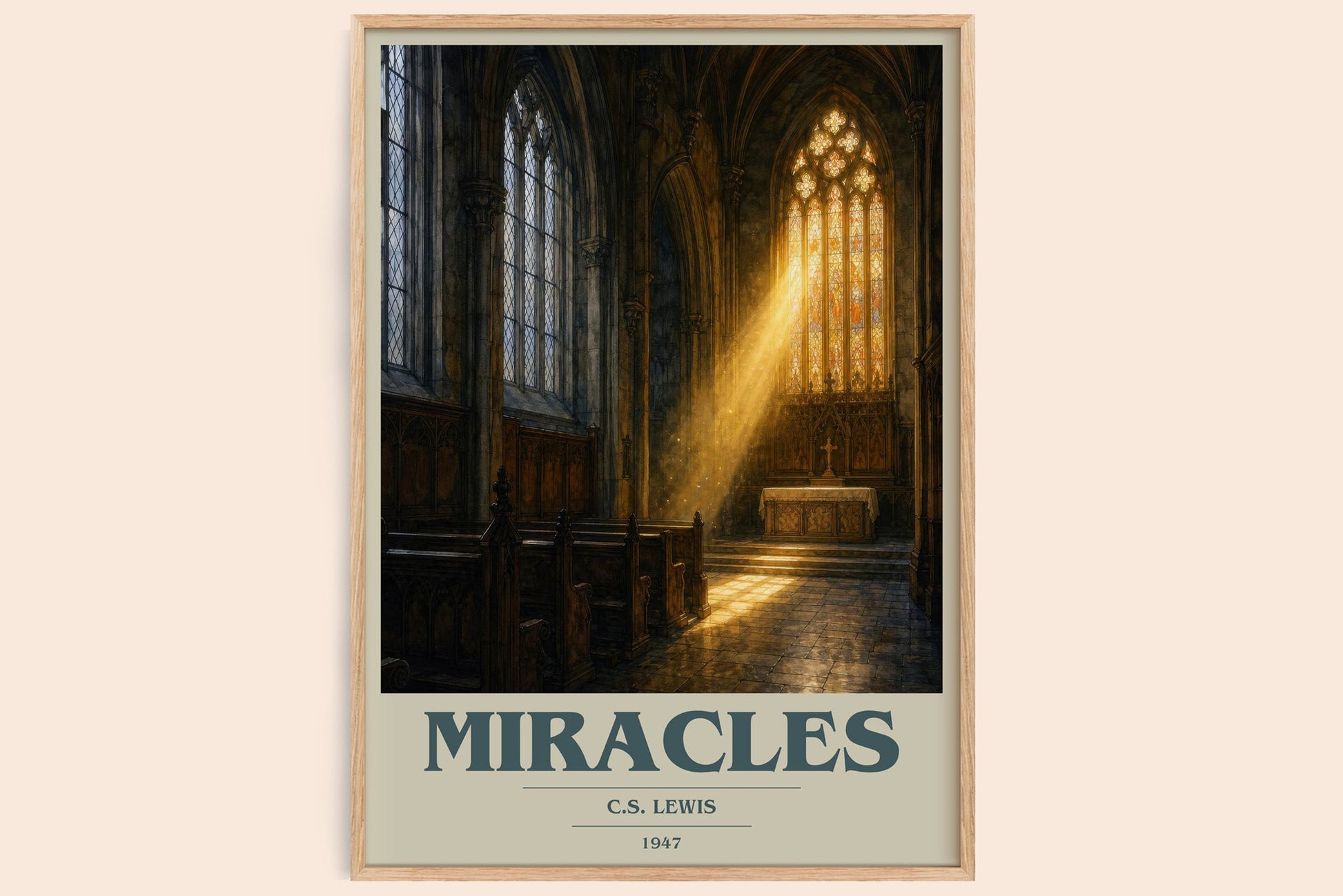 Miracles book cover book poster by C.S. Lewis – framed literary art print