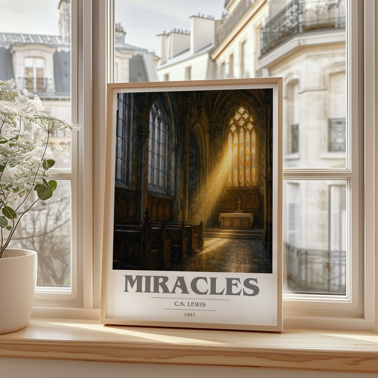 Miracles book cover poster colour and style options – C.S. Lewis book art