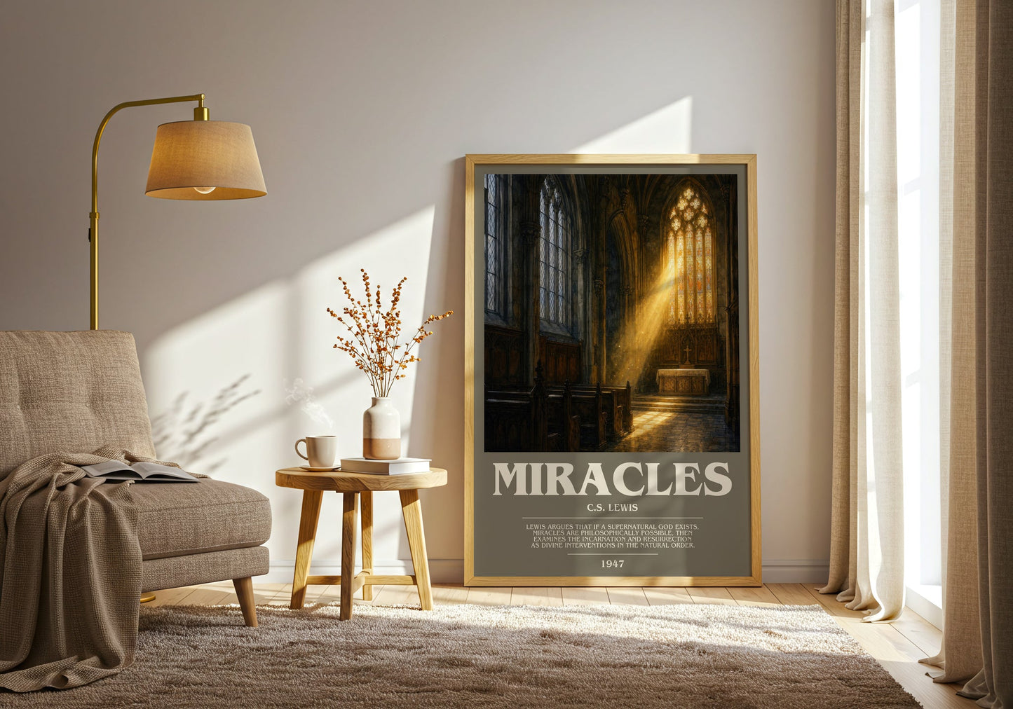 Miracles bookish print on bookshelf – C.S. Lewis fan gift