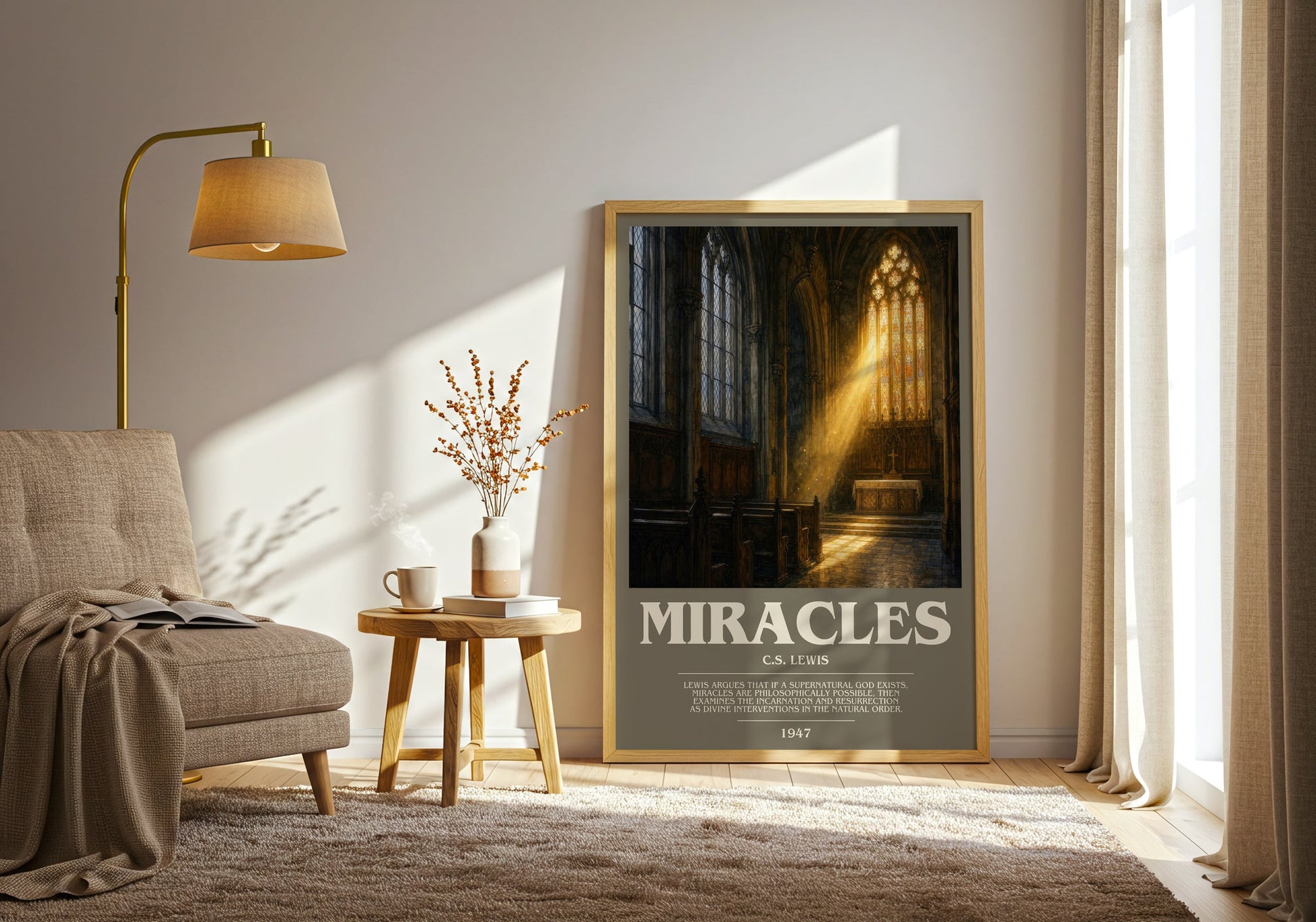 Miracles bookish print on bookshelf – C.S. Lewis fan gift