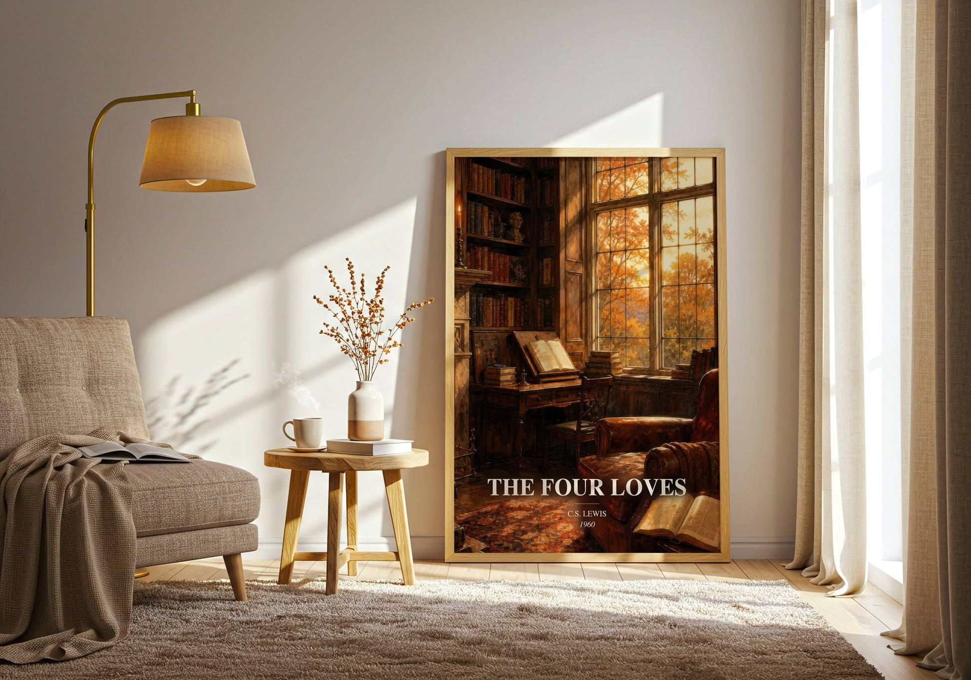 The Four Loves watercolour print in frame leaning in hallway – philosophy wall art