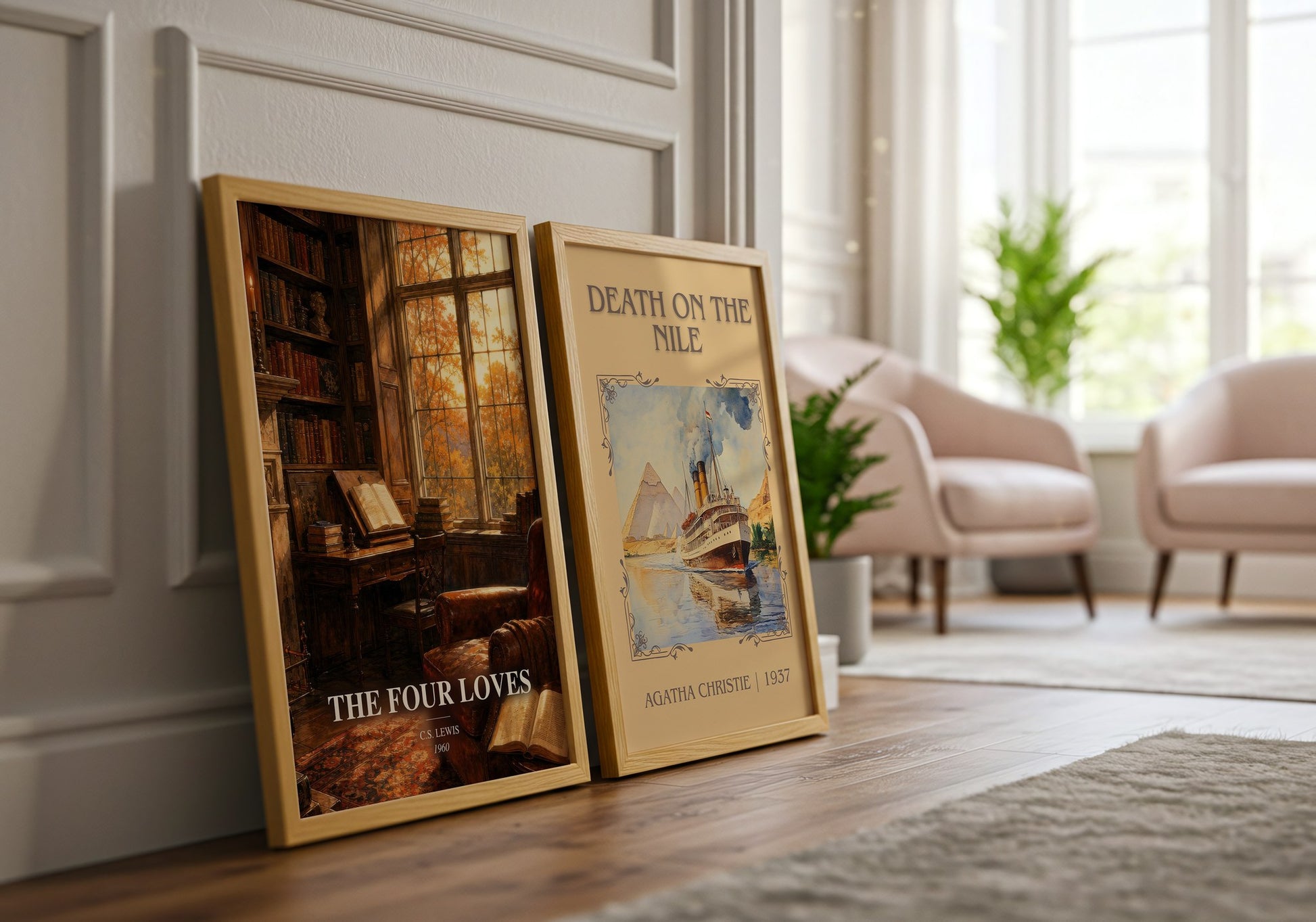 The Four Loves watercolour print framed by window – literary home decor