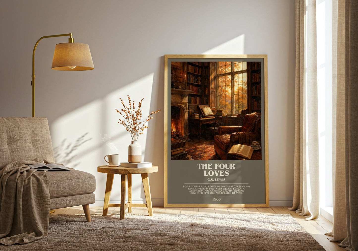 The Four Loves bookish print on bookshelf – C.S. Lewis fan gift