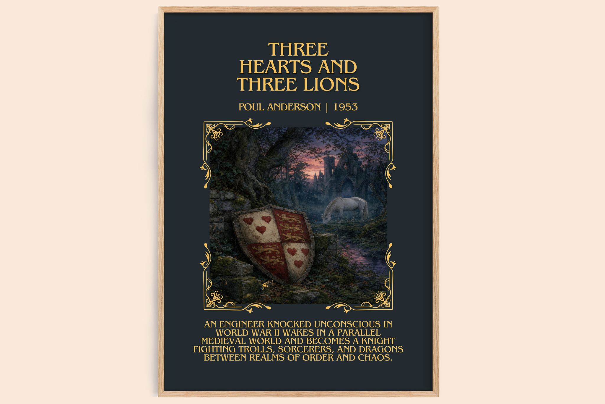 Three Hearts and Three Lions Minimalist Book Poster by Poul Anderson