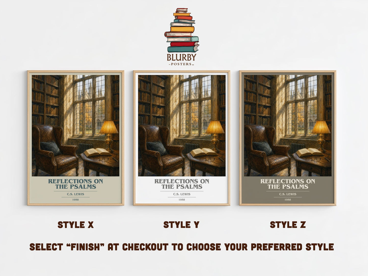 Reflections On The Psalms book cover print in frame leaning in hallway – non fiction wall art
