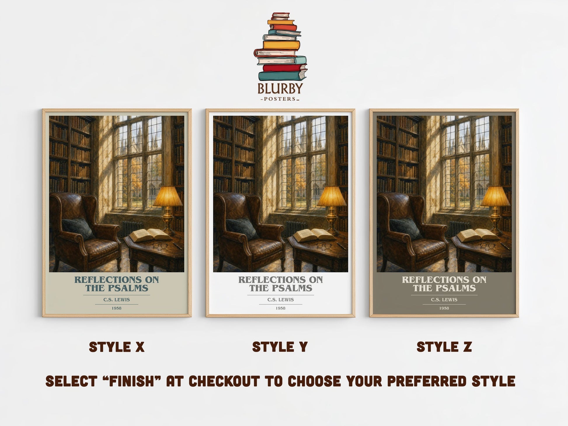 Reflections On The Psalms book cover print in frame leaning in hallway – non fiction wall art