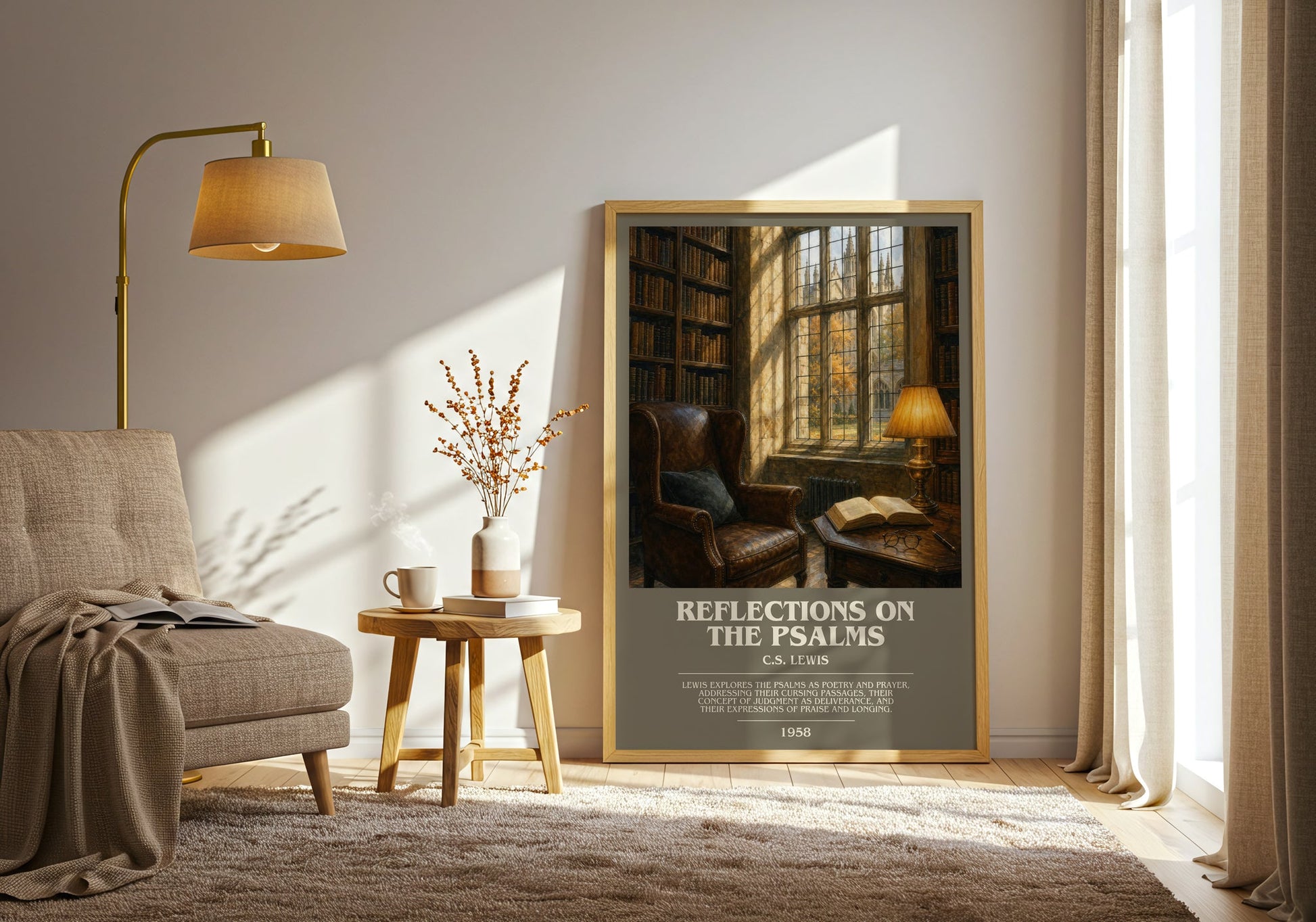Reflections On The Psalms bookish print on bookshelf – C.S. Lewis fan gift