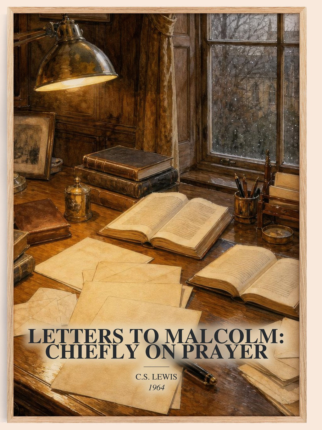 Letters To Malcolm: Chiefly On Prayer watercolour book poster by C.S. Lewis – framed literary art print
