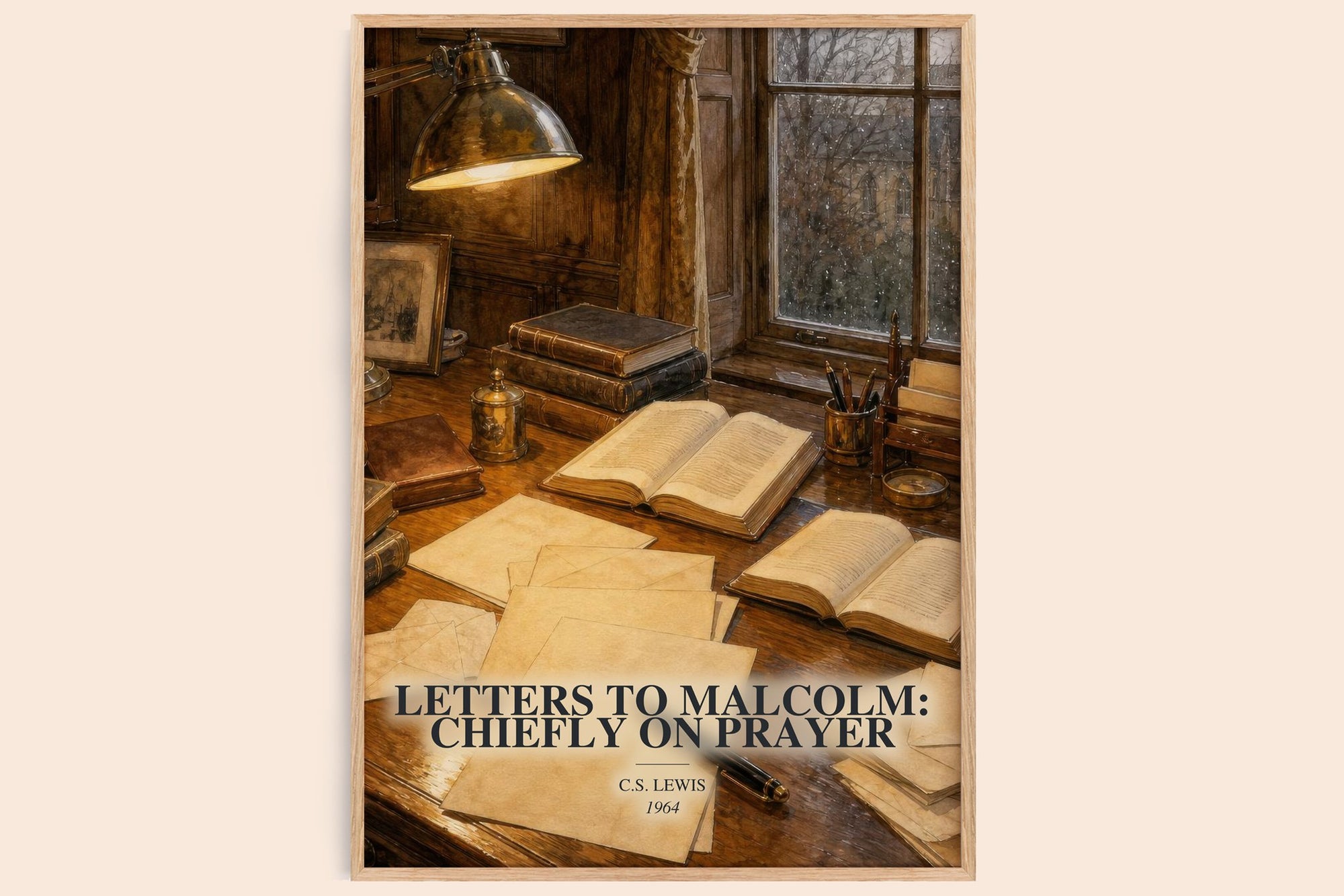Letters To Malcolm: Chiefly On Prayer watercolour book poster by C.S. Lewis – framed literary art print