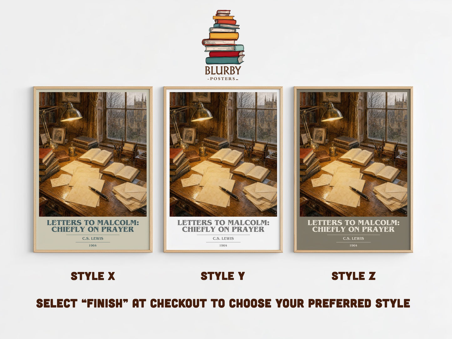 Letters To Malcolm: Chiefly On Prayer book cover print in frame leaning in hallway – philosophy wall art
