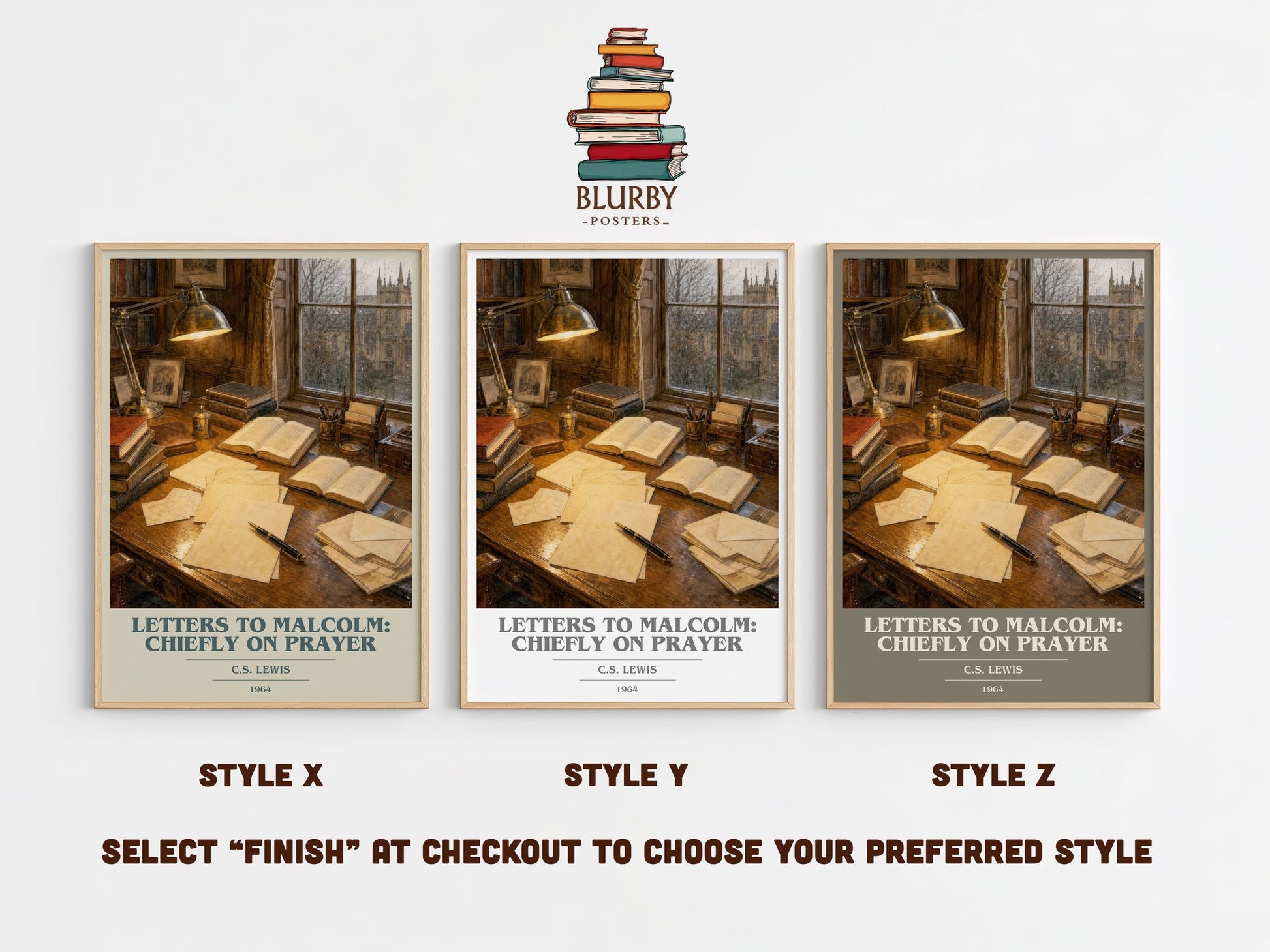 Letters To Malcolm: Chiefly On Prayer book cover print in frame leaning in hallway – philosophy wall art