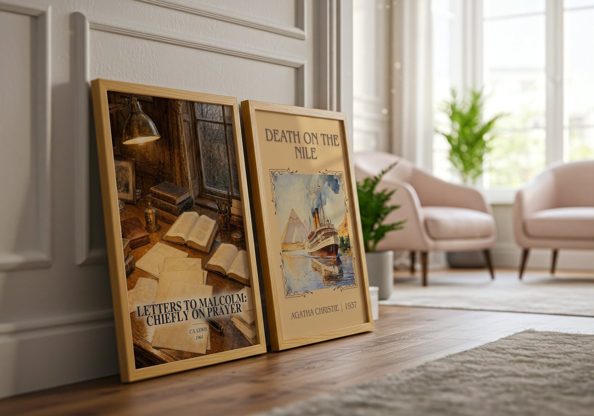 Letters To Malcolm: Chiefly On Prayer watercolour print framed by window – literary home decor