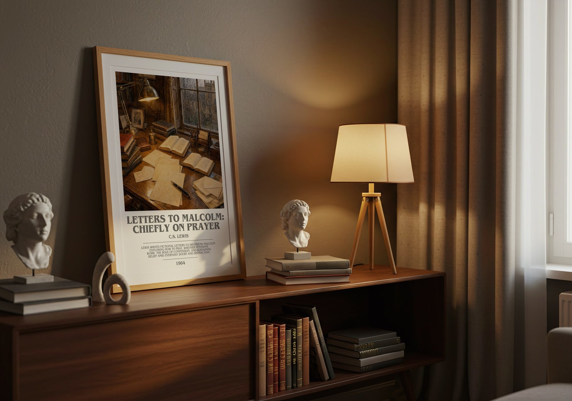 Letters To Malcolm: Chiefly On Prayer bookish book poster framed on wall – philosophy wall art