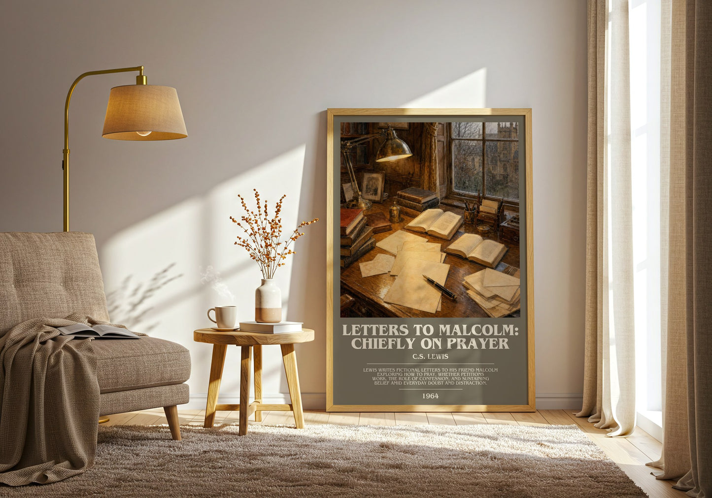 Letters To Malcolm: Chiefly On Prayer bookish print on bookshelf – C.S. Lewis fan gift