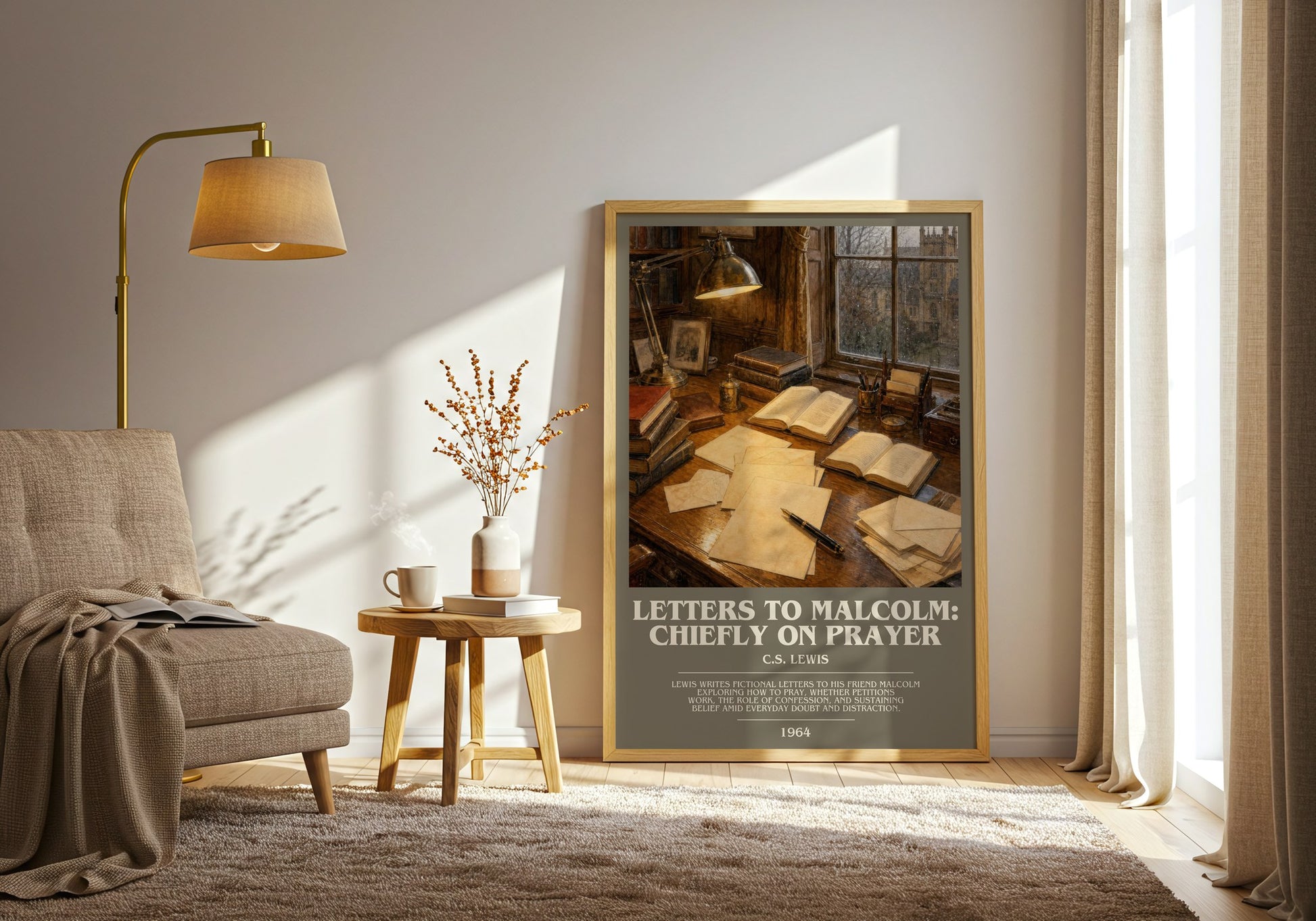 Letters To Malcolm: Chiefly On Prayer bookish print on bookshelf – C.S. Lewis fan gift