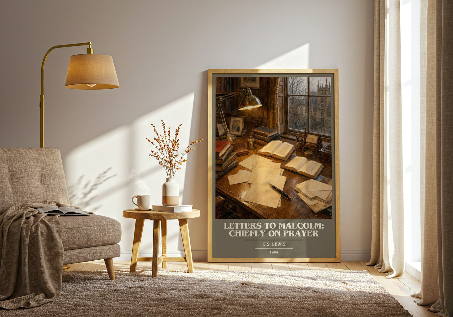 Letters To Malcolm: Chiefly On Prayer book cover print on bookshelf – C.S. Lewis fan gift