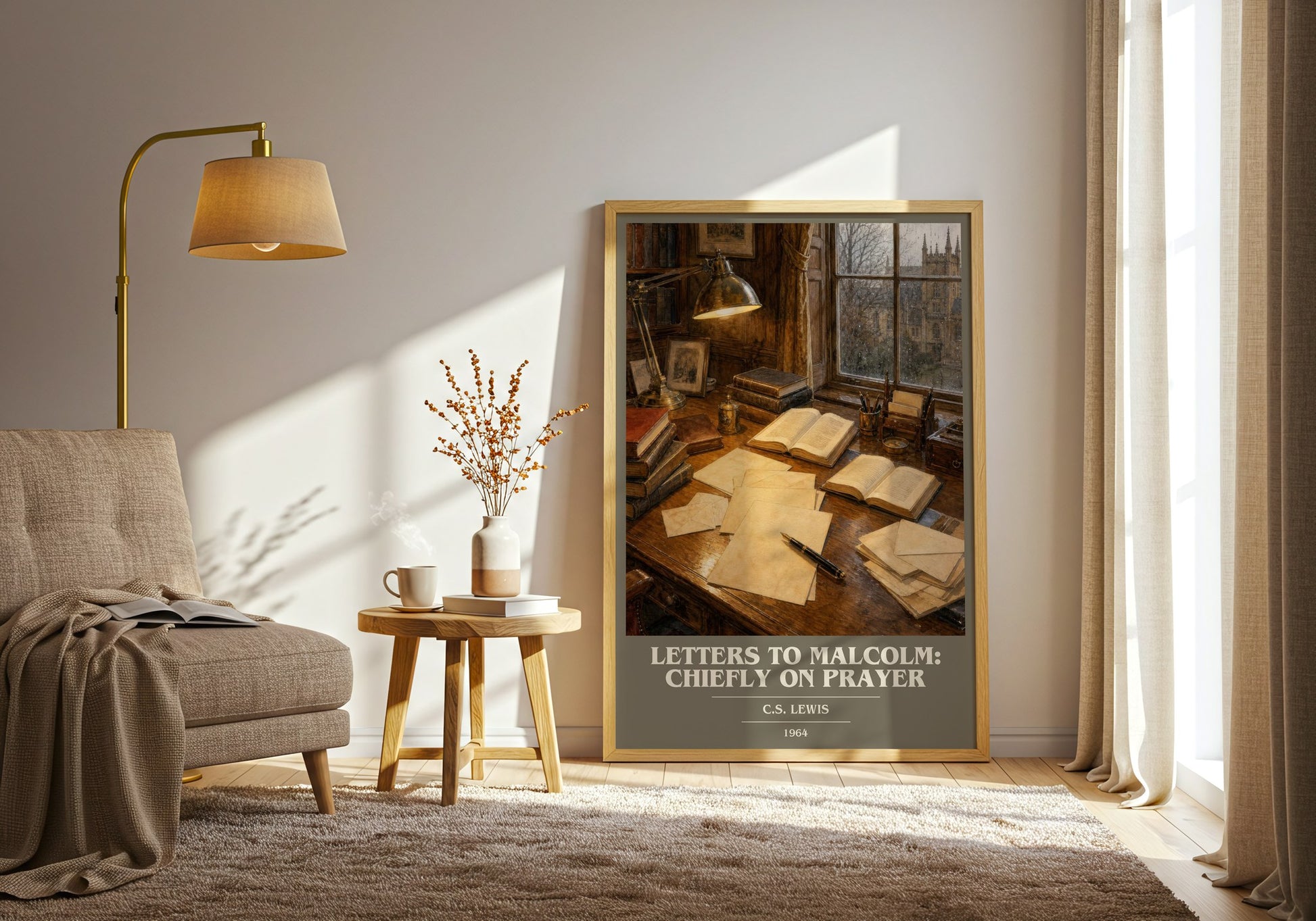 Letters To Malcolm: Chiefly On Prayer book cover print on bookshelf – C.S. Lewis fan gift