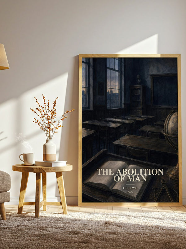 The Abolition Of Man watercolour print in frame leaning in hallway – philosophy wall art